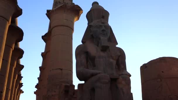 이집트의 룩소르 신전에서 저녁에 있었던 조각상들 — 비디오