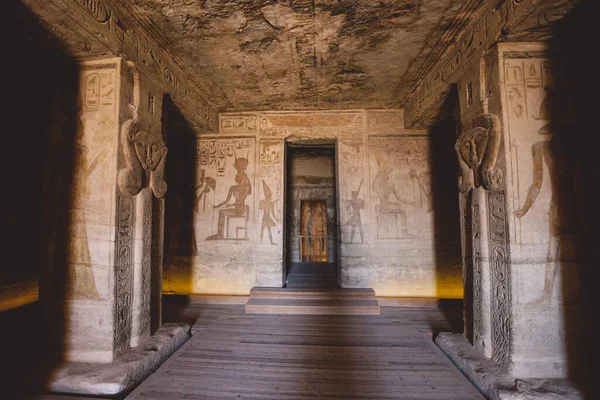 Interior View Great Temple Abu Simbel Ancient Egyptian Pillars Drawing — Stock Photo, Image