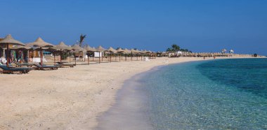 Relaxing and Sandy Coastline of the Red Sea Beach in Marsa Alam city, Egypt