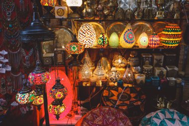  Souvenirs on the Khan el-Khalili, famous bazaar and souq (or souk) in the historic center of Cairo, Egypt