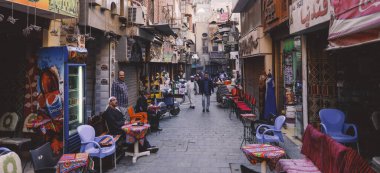 Cairo, Egypt - November 15, 2020: Khan el-Khalili famous bazaar in the historic center of Cairo