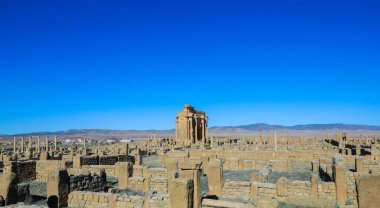 View to the Ruins of an Ancient Roman city Timgad also known as Marciana Traiana Thamugadi in the Aures Mountains, Algeria