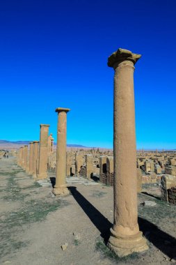 View to the Ruins of an Ancient Roman city Timgad also known as Marciana Traiana Thamugadi in the Aures Mountains, Algeria