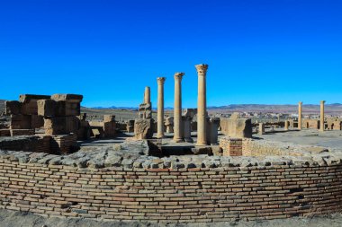 View to the Ruins of an Ancient Roman city Timgad also known as Marciana Traiana Thamugadi in the Aures Mountains, Algeria