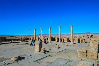 View to the Ruins of an Ancient Roman city Timgad also known as Marciana Traiana Thamugadi in the Aures Mountains, Algeria