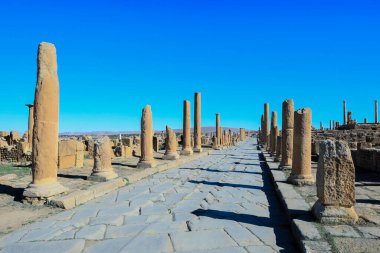 View to the Ruins of an Ancient Roman city Timgad also known as Marciana Traiana Thamugadi in the Aures Mountains, Algeria