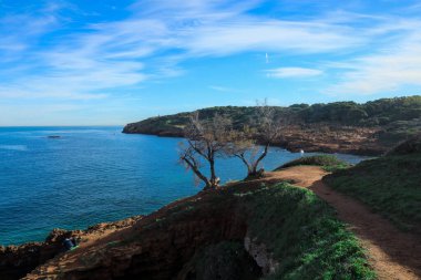 Cezayir 'in Tipaza kenti yakınlarındaki Akdeniz kıyılarına güzel manzaralı antik Roma Tipasa kalıntıları