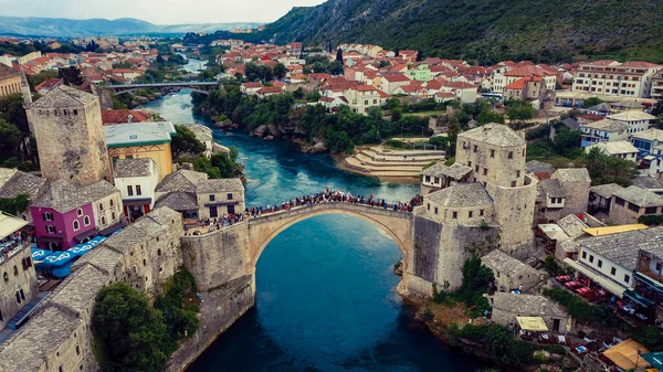 Aerial View Old Bridge Heart Old City Mostar Bosnia Herzegovina — ストック写真