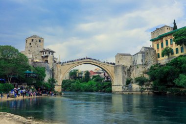 Panoramic View to the Spring and Green cityscape of Mostar, Bosnia and Herzegovina clipart