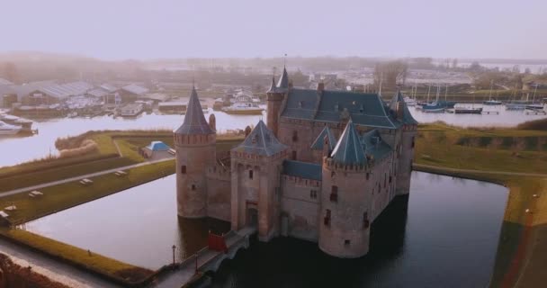 Aerial View Muiderslot Castle Netherlands — Stockvideo