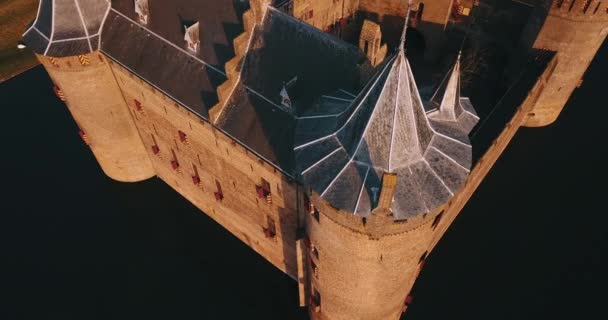 Aerial View Muiderslot Castle Netherlands — Stockvideo