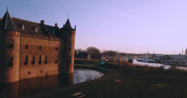 Aerial View Muiderslot Castle Netherlands — стоковое видео