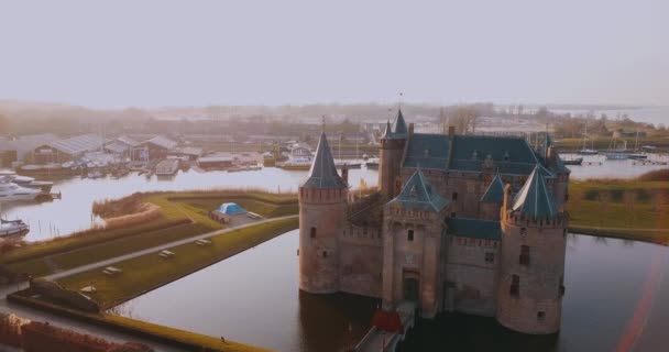 Aerial View Muiderslot Castle Netherlands — Vídeos de Stock