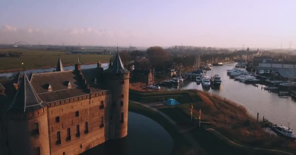 Aerial View Muiderslot Castle Netherlands — Stockvideo