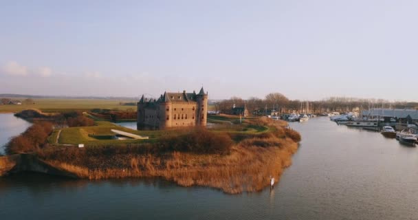 Aerial View Muiderslot Castle Netherlands — Stockvideo