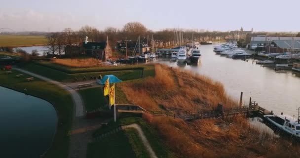 Muiderslot Port Boats Netherlands — Αρχείο Βίντεο