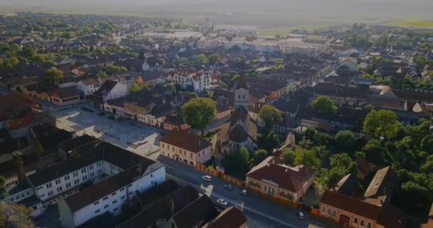 Aerial Panorama Rasnov City — стоковое видео
