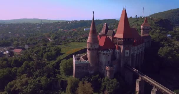 Gothic Corvin Castle Transylvania Romania — Stok video