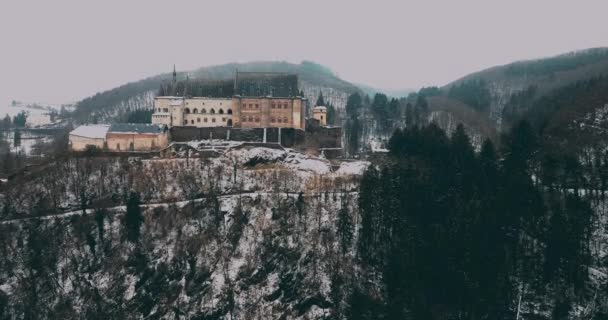 Aerial View Vianden Ancient Castle Luxembourg — Vídeos de Stock