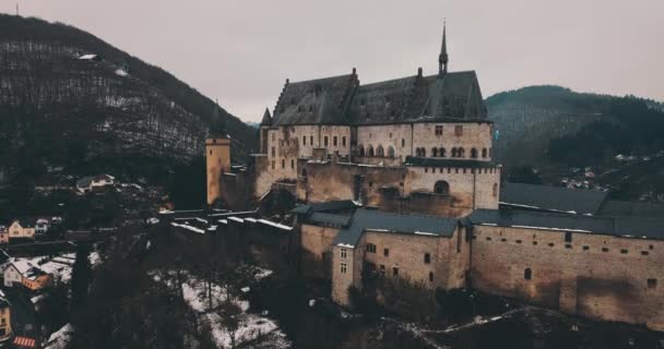 Aerial View Vianden Ancient Castle Luxembourg — Stockvideo