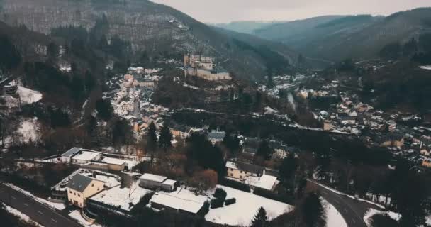 Aerial Panorama Vianden City Luxembourg — Stock video