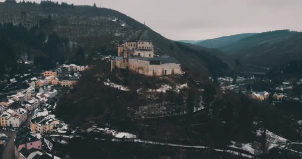 Aerial Panorama Vianden City Luxembourg — Stock Video
