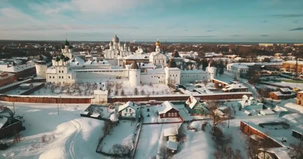Aerial Panorama Rostov Kremlin Winter Russian Landscapes — Stock video