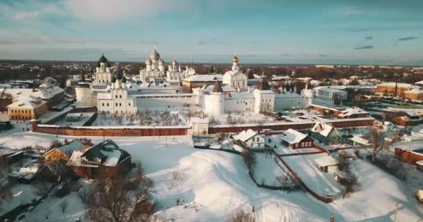 Aerial Panorama Rostov Kremlin Χειμερινά Ρωσικά Τοπία — Αρχείο Βίντεο