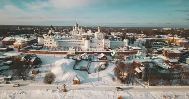 Aerial Panorama Rostov Kremlin Winter Russian Landscapes — Video Stock