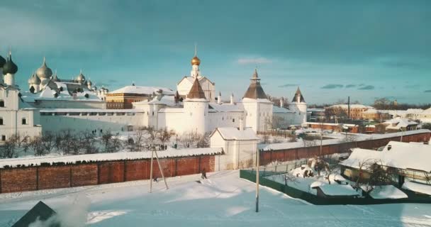 Aerial Panorama Rostov Kremlin Winter Russian Landscapes — Stockvideo