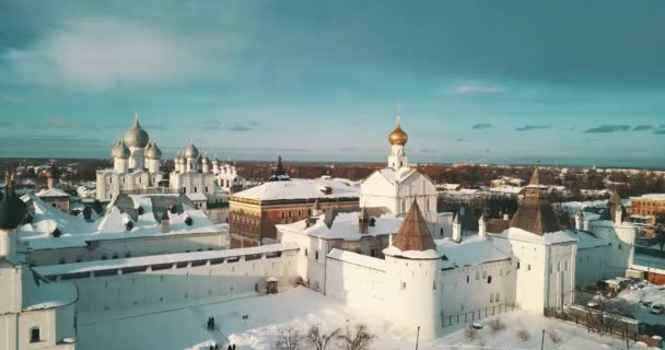 Aerial Panorama Rostov Kremlin Winter Russian Landscapes — ストック動画