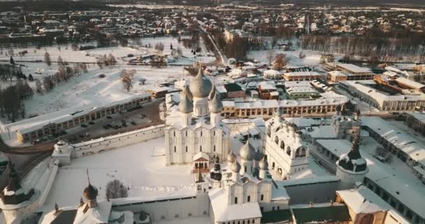 Aerial Panorama Rostov Kremlin Χειμερινά Ρωσικά Τοπία — Αρχείο Βίντεο