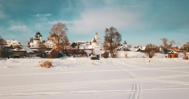Aerial Panorama Rostov Kremlin Winter Russian Landscapes — Stock video