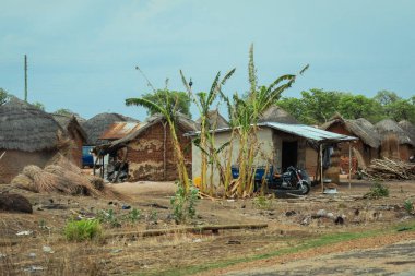 Traditional African Buildings made from Clay and Straw in Ghana village, West Africa