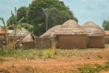 Traditional African Buildings made from Clay and Straw in Ghana village, West Africa