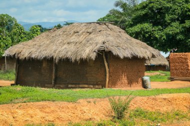 Traditional African Buildings made from Clay and Straw in Ghana village, West Africa