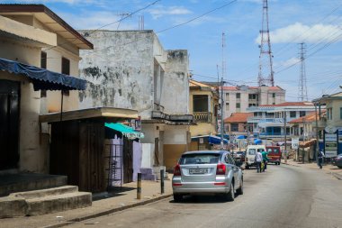 Kumasi, Ghana - April 06, 2022: Crowded African Road with Local Ghana People in Kumasi city