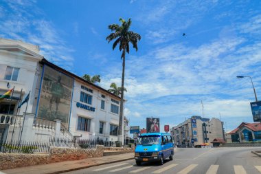 Kumasi, Ghana - April 06, 2022: Crowded African Road with Local Ghana People in Kumasi city
