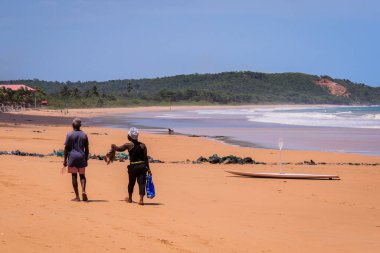 Amazing View to the Sandy Atlantic Coastline of Axim Beach in Ghana, West Africa