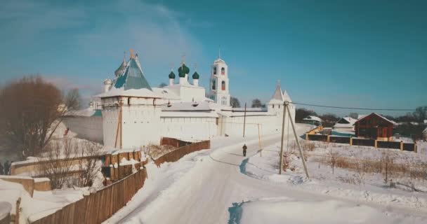 Aerial View Winter Monastery Pereslavl Zalessky Russia — Stockvideo