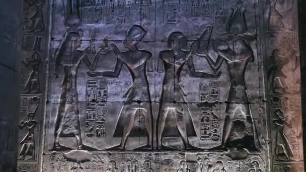 Картины Стене Древнеегипетском Храме Абидоса — стоковое видео