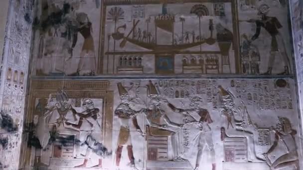 Wall Paintings Ancient Egyptian Temple Abydos — Vídeos de Stock