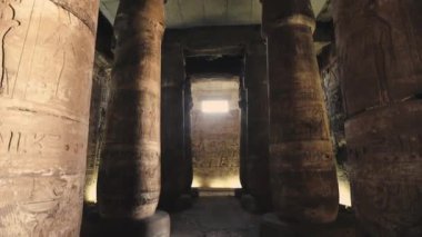 Columns With Drawings In The Ancient Temple Of Abydos, Egypt