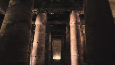 Columns With Drawings In The Ancient Temple Of Abydos, Egypt