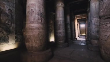 Columns With Drawings In The Ancient Temple Of Abydos, Egypt