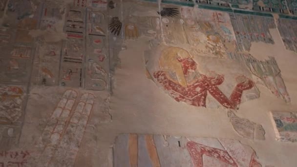 Ancient Wall Paintings Temple Hatshepsut Egypt — Stok video