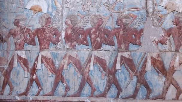 Ancient Wall Paintings Temple Hatshepsut Egypt — Stok video