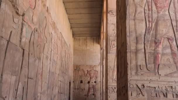 Columns Drawings Ancient Temple Abydos Egypt — Vídeo de Stock