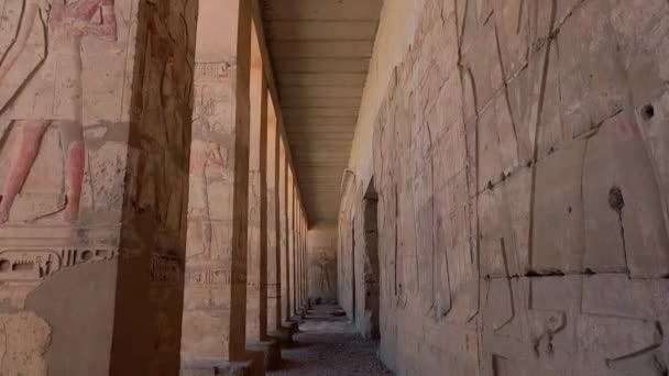 Columns Drawings Ancient Temple Abydos Egypt — Vídeos de Stock