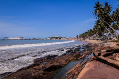 Far View to the Cape Coast Slave Castle from the  Atlantic Ocean Coastline in Ghana, West Africa
